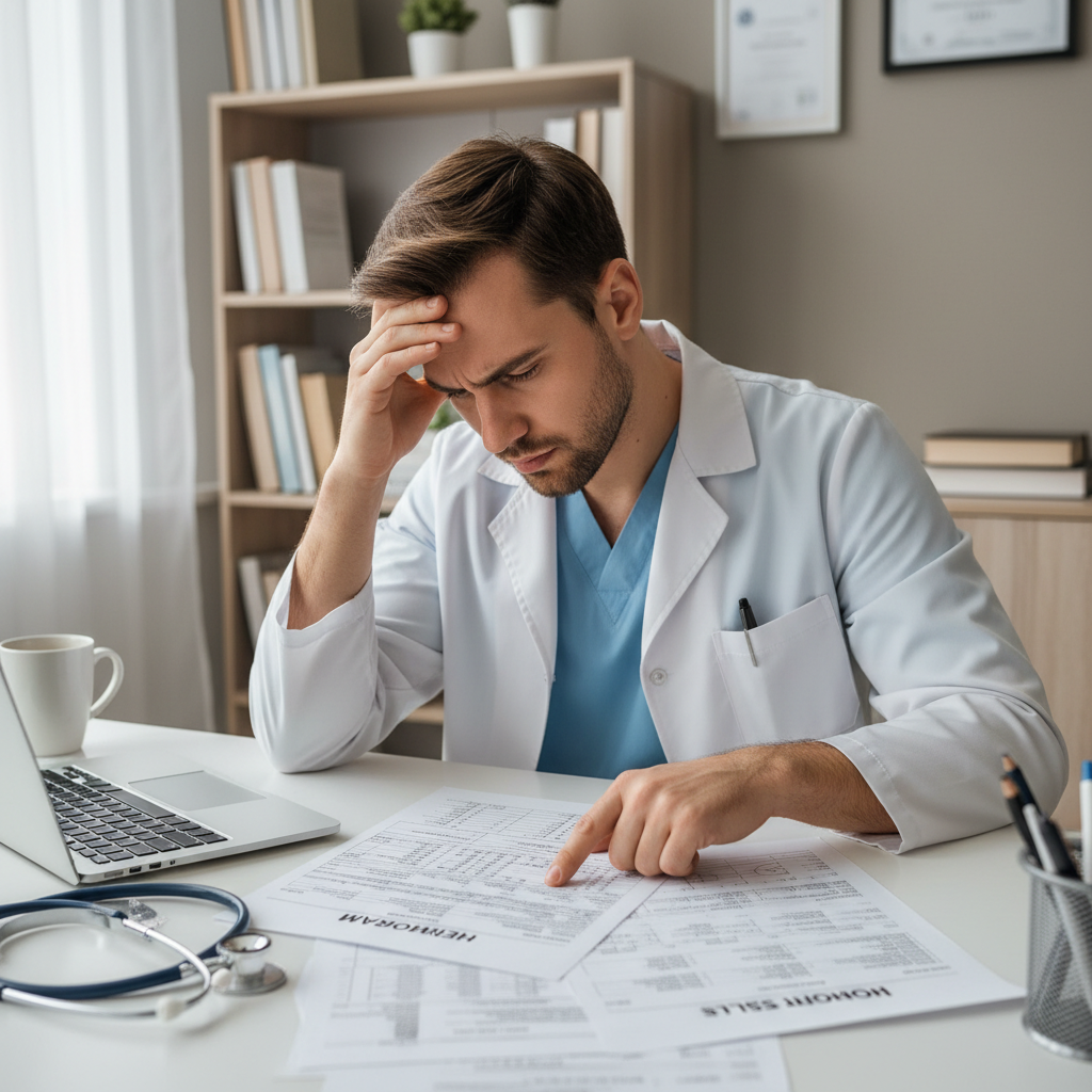 Profissional de saúde confiante analisando exames